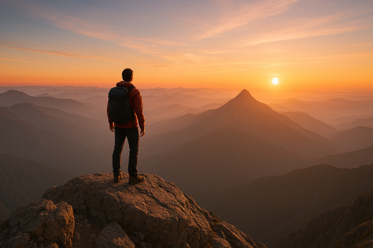 starting at the summit, envisioning long‑term goals, courage, and the inspiring ambiguity of a distant horizon